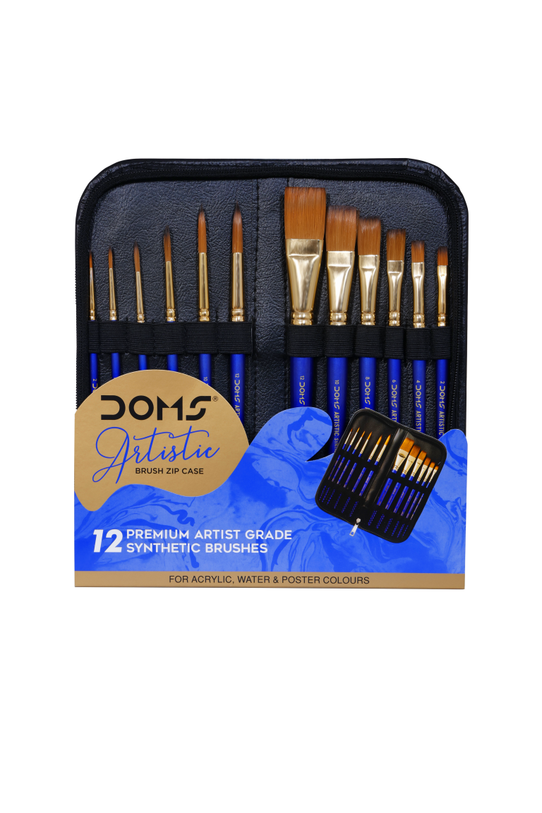 DOMS Artistic Paint Brush Set with Zip Case (12 Brushes x 1 Set)