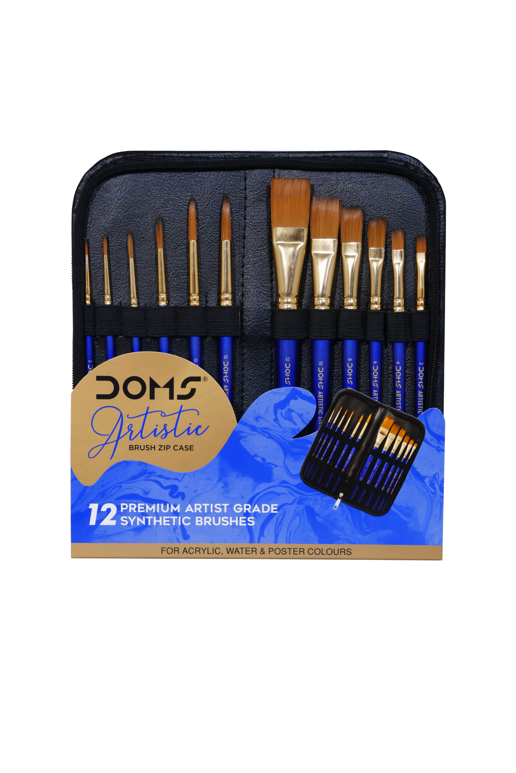 DOMS Artistic Paint Brush Set with Zip Case (12 Brushes x 1 Set)
