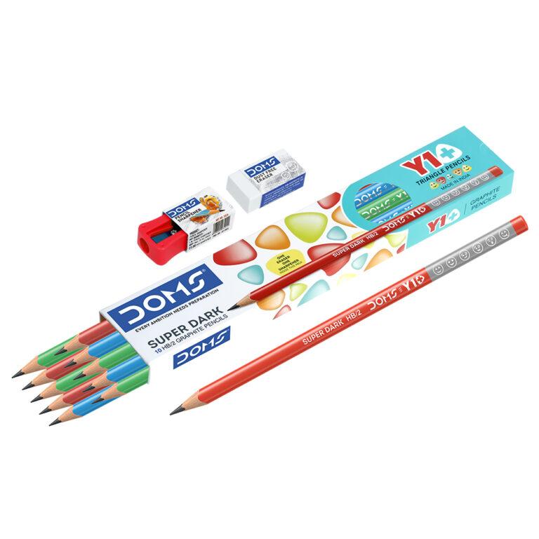DOMS Y1+Super Dark Graphite Triangle Pencil Set of 12 Pieces