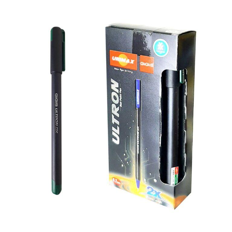 UNIMAX 12-Piece ULTRON 2X 0.7mm Ball Point Pen Set,Green