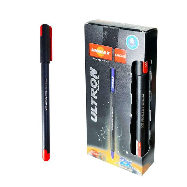 UNIMAX 12-Piece ULTRON 2X 0.7mm Ball Point Pen Set,Red