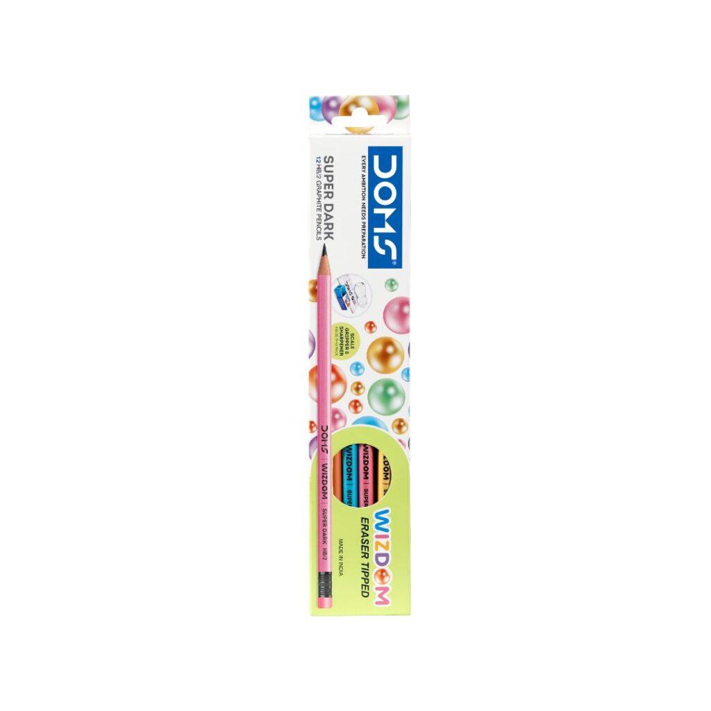 DOMS Wizdom Eraser Tipped Super Dark Graphite Pencil Set of 12 Pieces