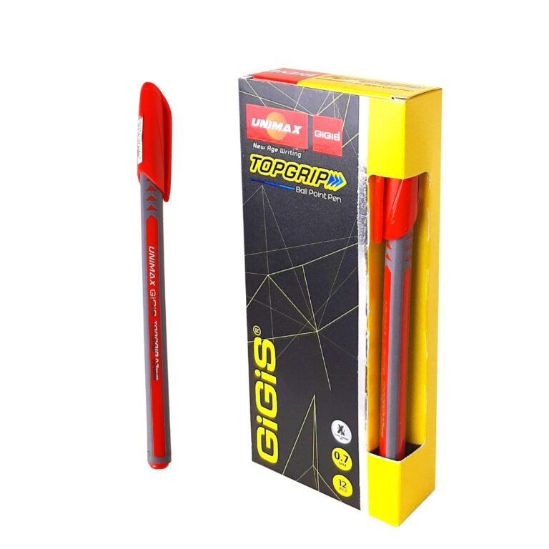 UNIMAX 12-Piece TopGrip 0.7mm Ball Point Pen Set,Red