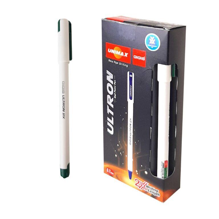 UNIMAX 12-Piece ULTRON 2X 0.7mm Ball Point Pen Set,Green