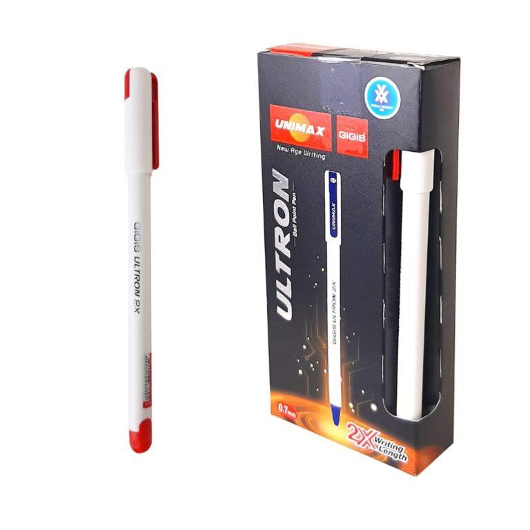 UNIMAX 12-Piece ULTRON 2X 0.7mm Ball Point Pen Set,Red