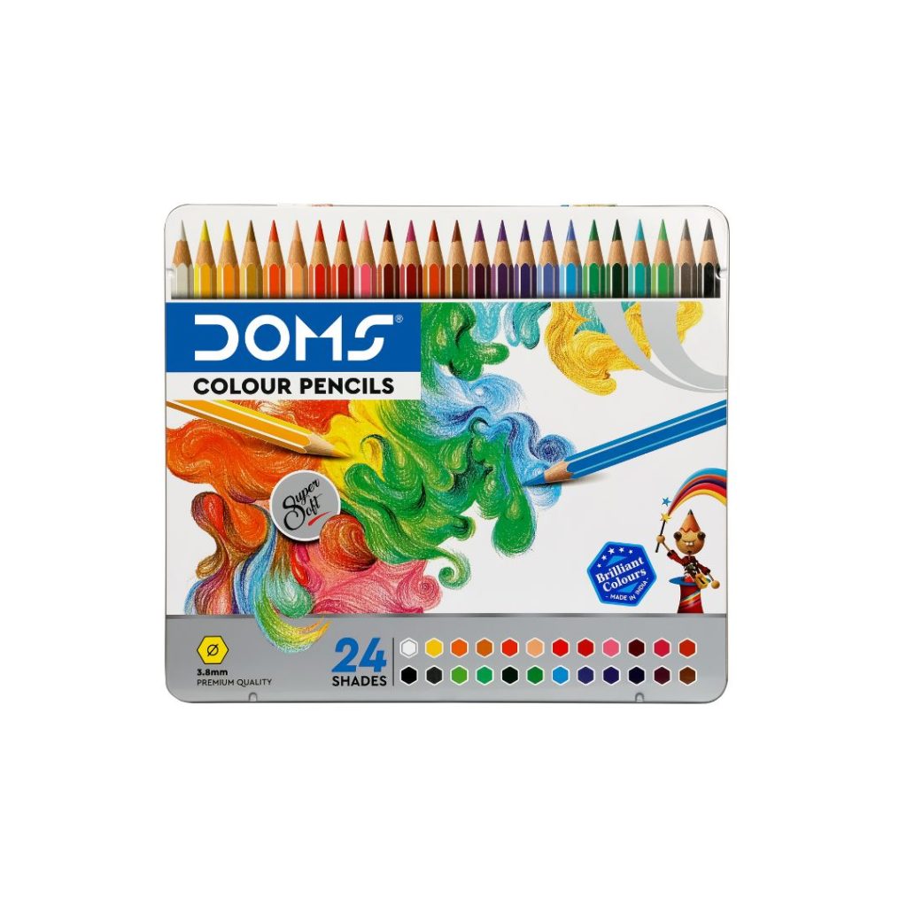 DOMS Wooden Color Pencil Flat Metal Tin set of 24 shades