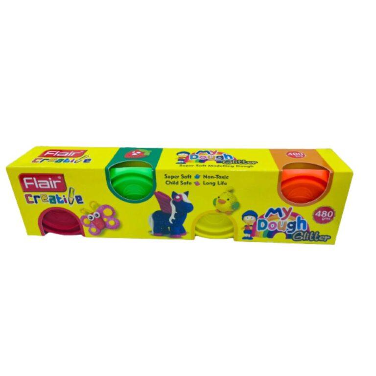 Flair Creative Non-Toxic and Child Safe Modelling Glitter Dough For Creative Artists,120gms x 4 Colors