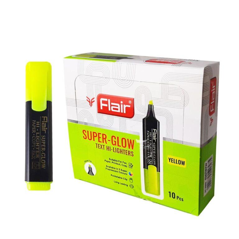 Flair Super Glow Chisel Tip Text Hi-lighters set of 10 ,yellow