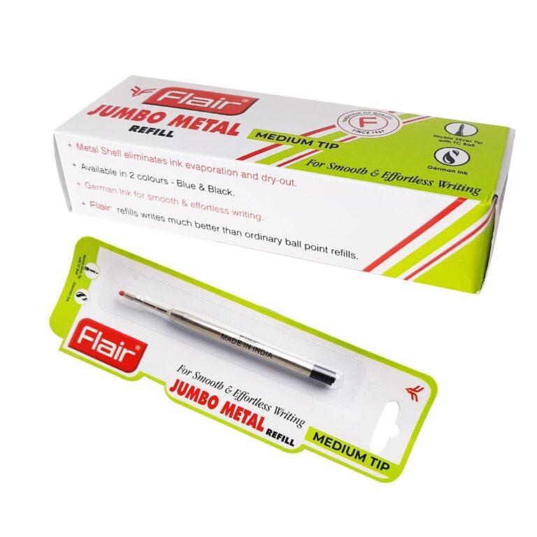 Flair Jumbo Metal Refill For Smooth and Effortless Writing 10 Pcs,Black