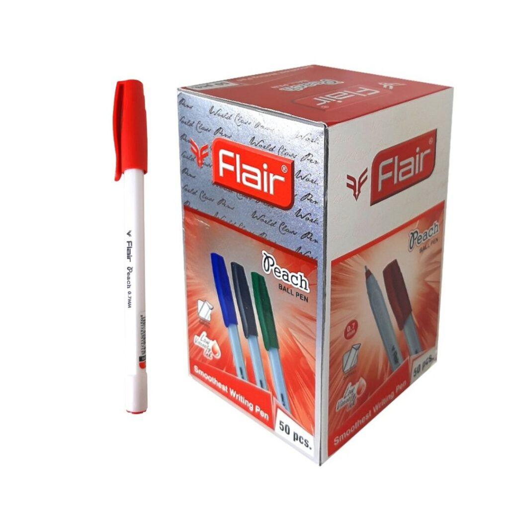 Flair Peach Smooth Writing Ball Pen Set of 50 pcs,Red