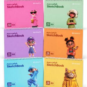 B5 Sketch Book with Spiral Binding, 15 Sheets, Assorted Designs, 1 Piece
