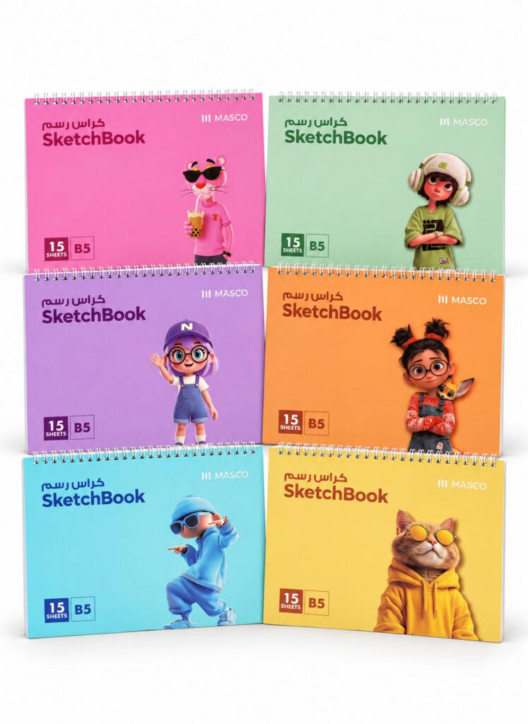 B5 Sketch Book with Spiral Binding, 15 Sheets, Assorted Designs