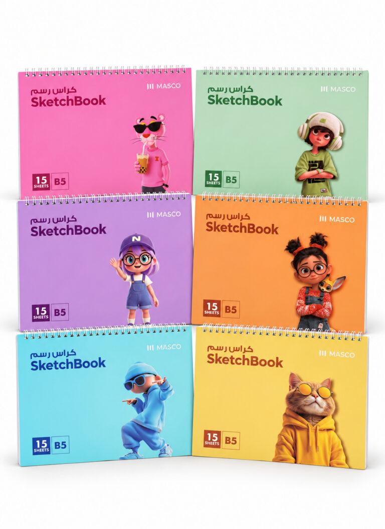 B5 Sketch Book with Spiral Binding, 15 Sheets, Assorted Designs