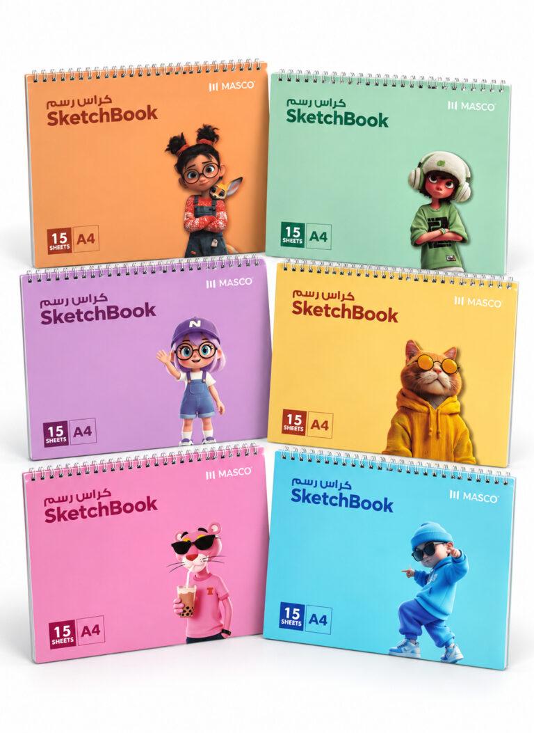 A4 Sketch Book with Spiral Binding, 15 Sheets, Assorted Designs