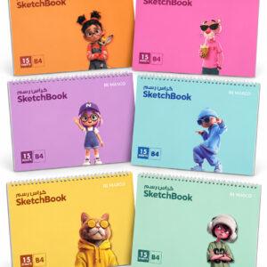 B4 Sketch Book with Spiral Binding, 15 Sheets, Assorted Designs, 1 Piece