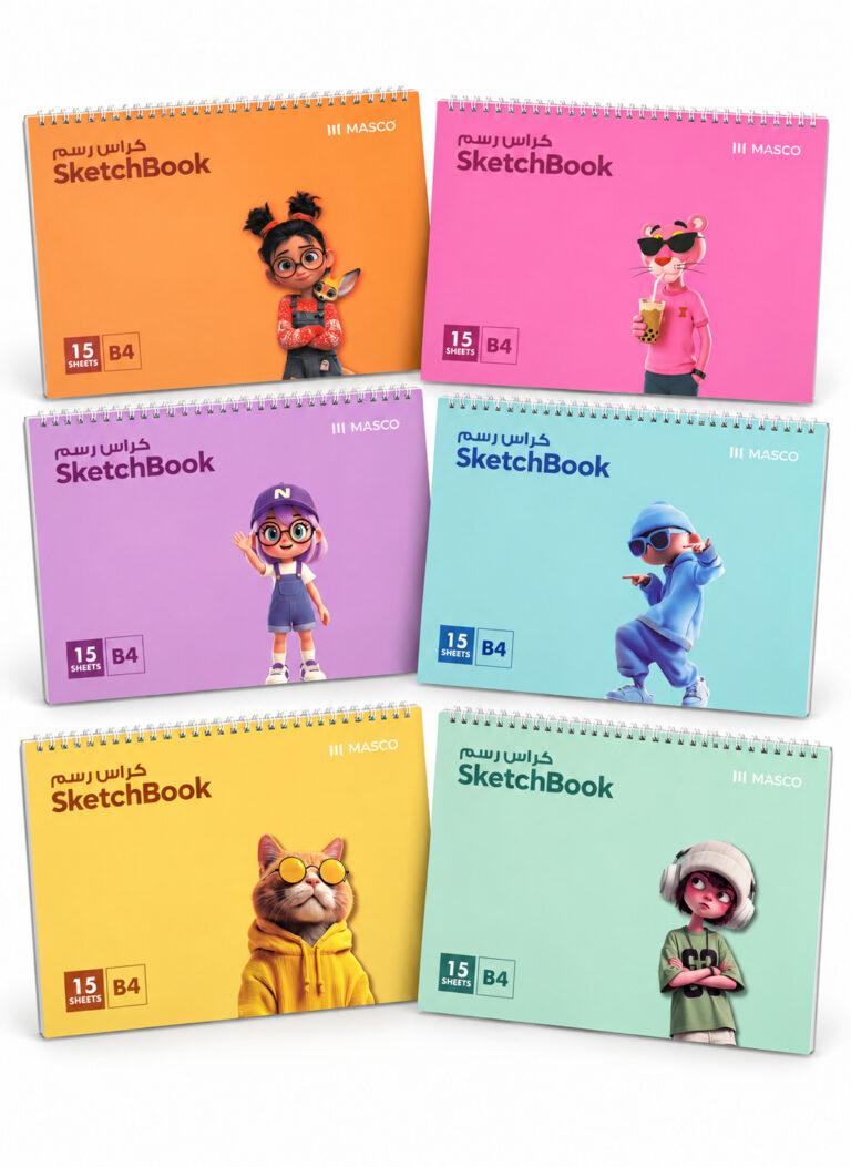 B4 Sketch Book with Spiral Binding, 15 Sheets, Assorted Designs