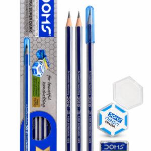 X-Tra Super Dark 2B Graphite Pencils, 172 mm, Pack of 12 with Eraser, Sharpener & Point Protection Cap