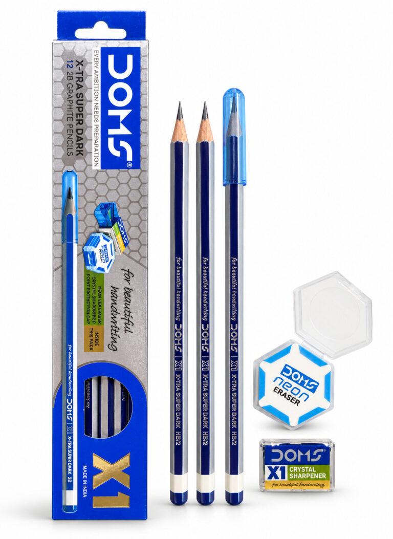 X-Tra Super Dark 2B Graphite Pencils, 172 mm, Pack of 12 with Eraser, Sharpener & Point Protection Cap