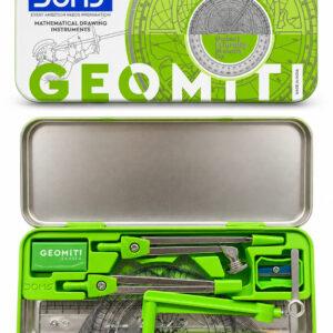 Student Geometry Set with Compass, Divider, Set Squares, Protractor, 15 cm Ruler & Extender, 10-Piece Set, Green