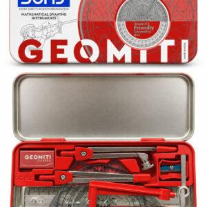 Student Geometry Set with Compass, Divider, Set Squares, Protractor, 15 cm Ruler & Extender, 10-Piece Set, Red