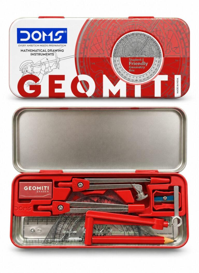 Student Geometry Set with Compass, Divider, Set Squares, Protractor, 15 cm Ruler & Extender, 10-Piece Set, Red