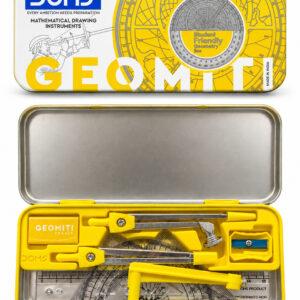 Student Geometry Set with Compass, Divider, Set Squares, Protractor, 15 cm Ruler & Extender, 10-Piece Set, Yellow