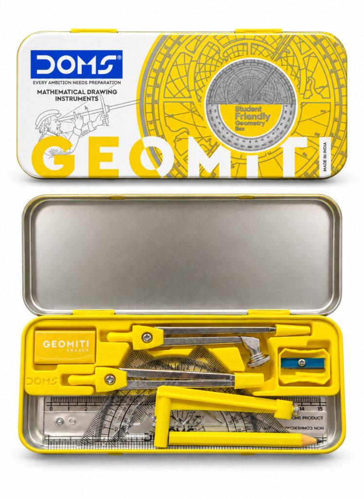 Student Geometry Set with Compass, Divider, Set Squares, Protractor, 15 cm Ruler & Extender, 10-Piece Set, Yellow