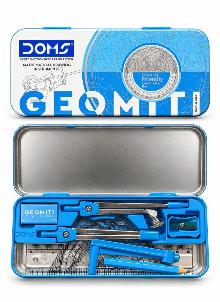 Student Geometry Set with Compass, Divider, Set Squares, Protractor, 15 cm Ruler & Extender, 10-Piece Set, Blue