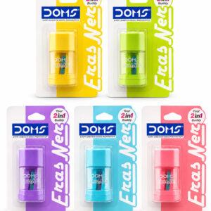 2-in-1 Eraser & Pencil Sharpener with Shavings Container, Assorted Shapes & Colours, 1 Piece