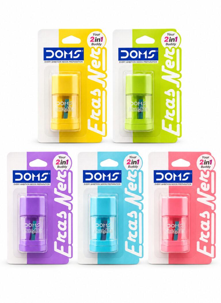 2-in-1 Eraser & Pencil Sharpener with Shavings Container, Assorted Shapes & Colours, 1 Piece