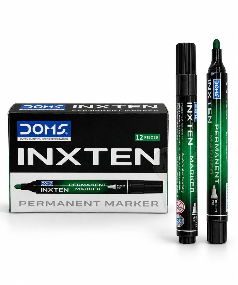 INXTEN Permanent Markers with Bullet Tip, Green, Pack of 12