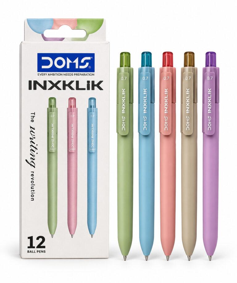 INXKLIK Ballpoint Pens 0.7 mm Needle Tip Blue Ink Assorted Barrel Colours Pack of 12