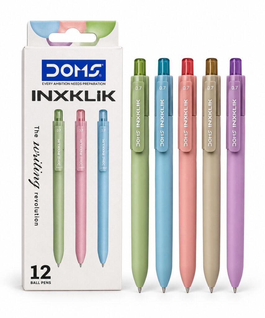 INXKLIK Ballpoint Pens 0.7 mm Needle Tip Blue Ink Assorted Barrel Colours Pack of 12