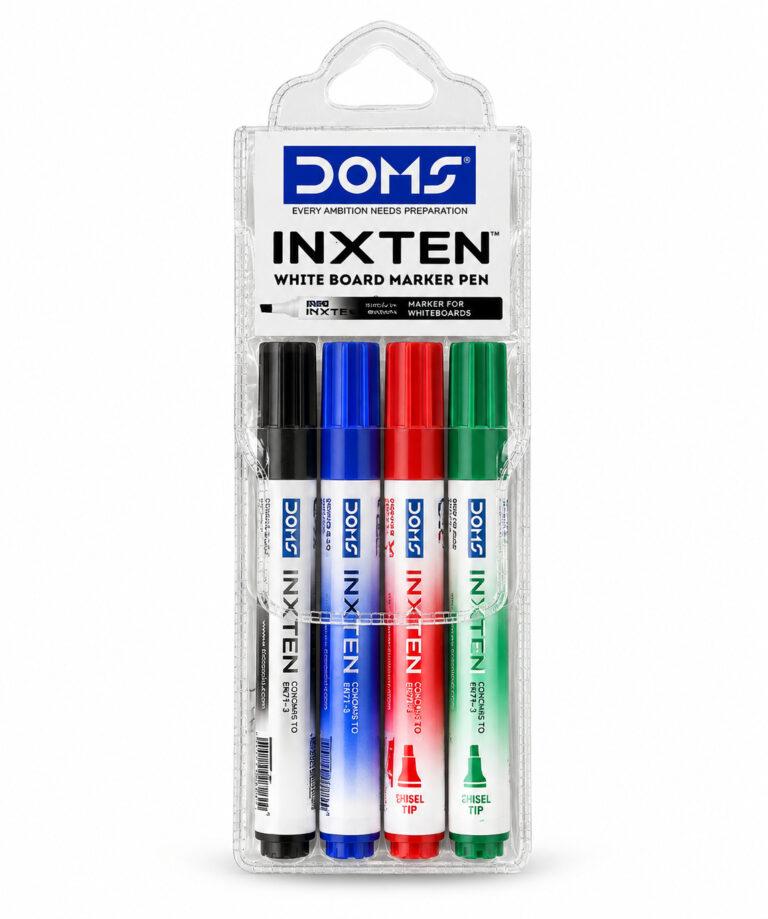 INXTEN Whiteboard Marker Pens with Chisel Tip 4 Assorted Colours Pack of 4