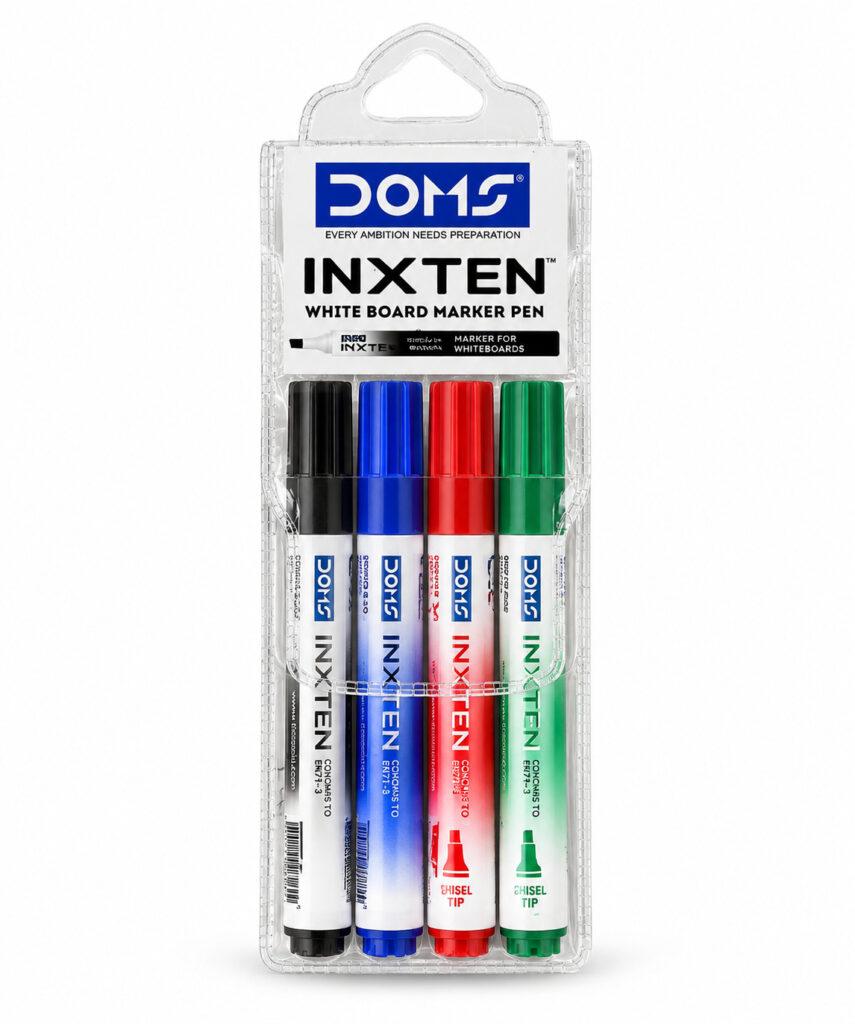 INXTEN Whiteboard Marker Pens with Chisel Tip 4 Assorted Colours Pack of 4