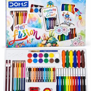 Art Fusion Complete Drawing & Colouring Kit with Water Colour Pens, Oil Pastels, Wax Colour Cakes, Bi-Colour Pencils & Accessories, 1 Set