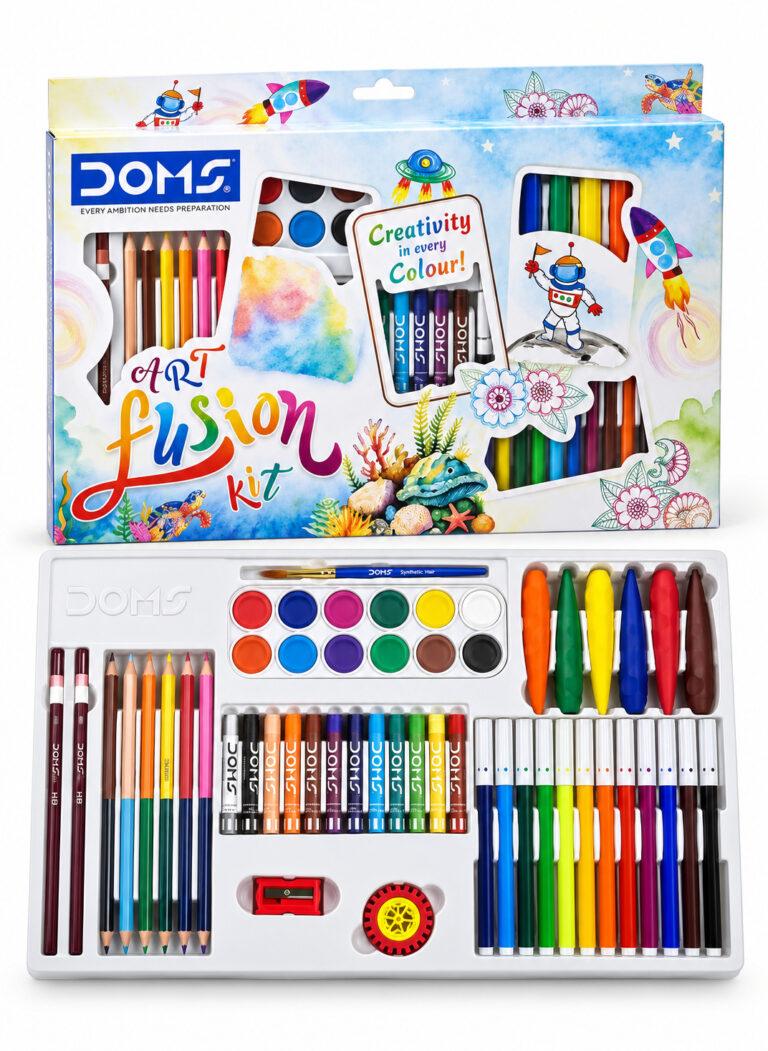 Art Fusion Complete Drawing & Colouring Kit with Water Colour Pens, Oil Pastels, Wax Colour Cakes, Bi-Colour Pencils & Accessories, 1 Set