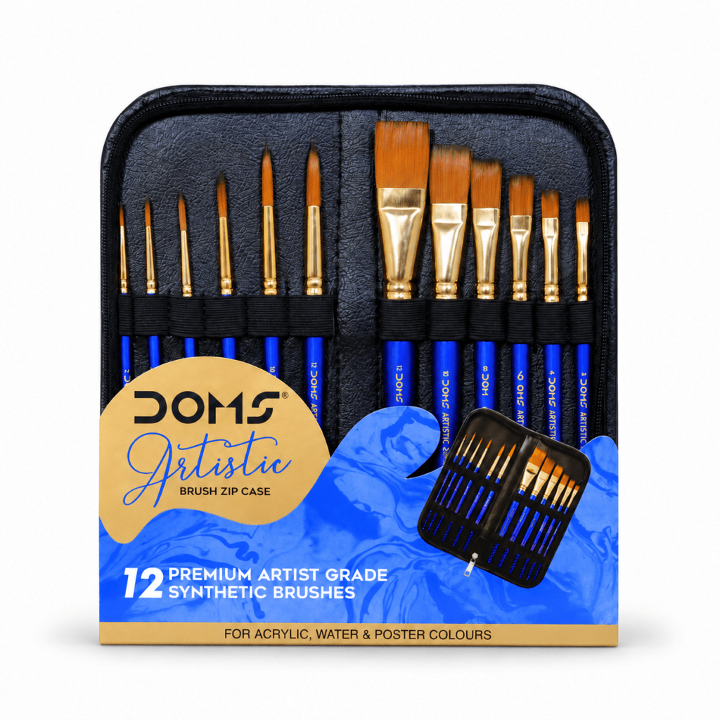 DOMS Artistic Paint Brush Set with Zip Case (12 Brushes x 1 Set)