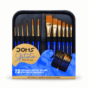 DOMS Artistic zip case with six round and six flat synthetic brushes