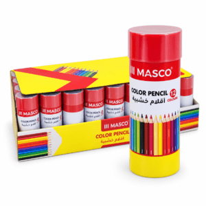 MASCO 12 colour pencils in cylindrical packaging with display box