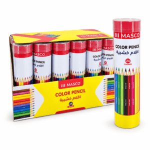 MASCO 24 colour pencils in cylindrical packaging and display box
