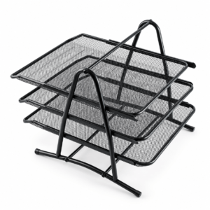 MASCO black three tier metal mesh stationery tray with tubular frame