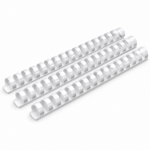 White plastic binding comb strips; representative range photo