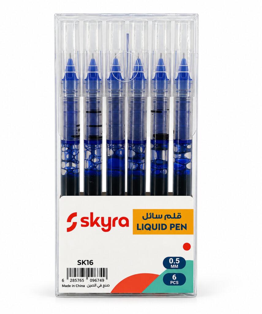 SK16 0.5 mm Liquid Pens with Blue Ink, Pack of 6