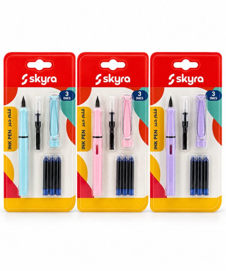 SK25 Ink Pen with 3 Blue Ink Cartridges, Assorted Designs