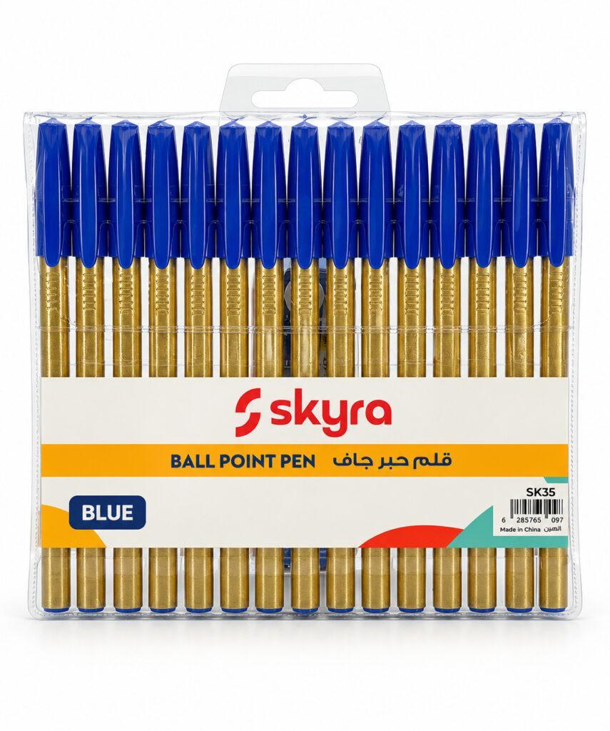 SK35 Ballpoint Pens with Blue Ink, Pack of 15