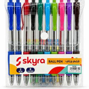 SK36 Retractable Ballpoint Pens with Transparent Barrel & Pocket Clip, Pack of 10