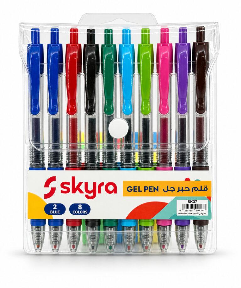SK37 Retractable Gel Pens with Transparent Barrel & Pocket Clip, Pack of 10