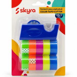 SK47 Colour Tape Set with Cutter, 10 Rolls + 1 Cutter, Cutter in Assorted Colours