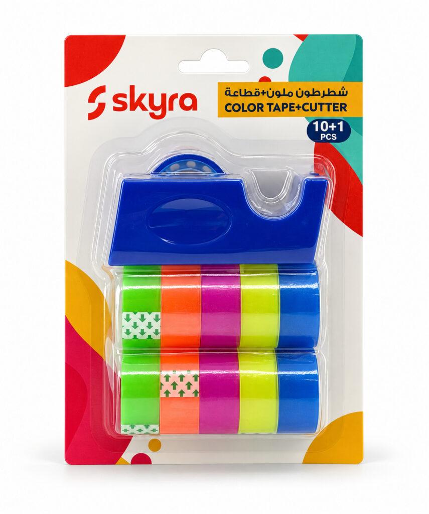 SK47 Colour Tape Set with Cutter, 10 Rolls + 1 Cutter, Cutter in Assorted Colours